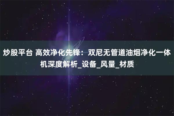 炒股平台 高效净化先锋：双尼无管道油烟净化一体机深度解析_设备_风量_材质